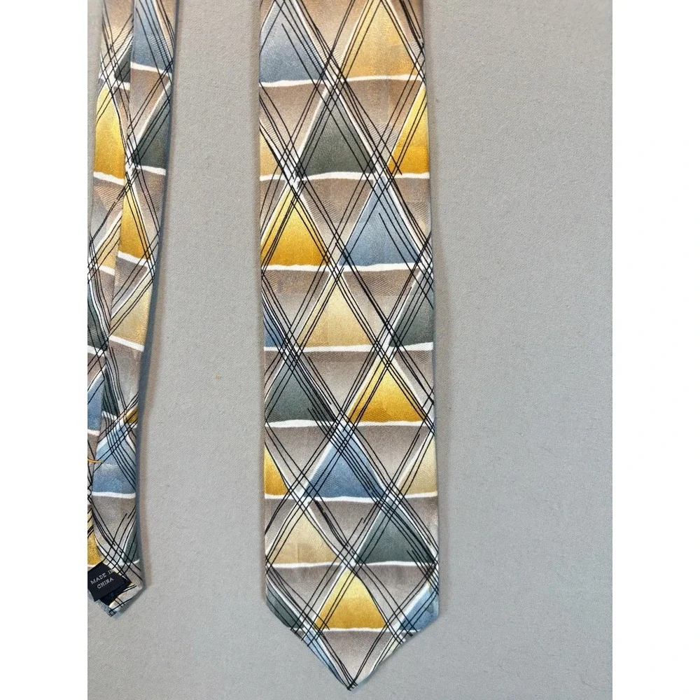 J Garcia Silk Tie Aztec Geometric Designer Collection‎ Edition Blue Yellow Art